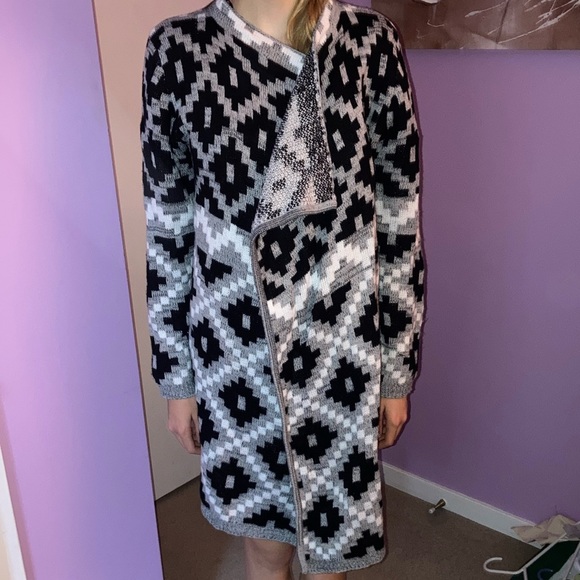 Guilty Knot Wear black grey pattern knit cardigan/sweater. Size large. - Picture 1 of 5
